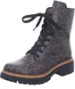 A single brown leopard print boot with black laces and a black sole is shown against a white background. Voir les images du produit
