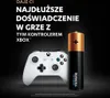 A white Xbox controller and a Duracell Optimum battery are displayed against a black background, with Polish text promoting long gaming experiences. Produktbild-Vorschau