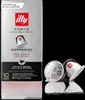 A box of illy Forte Espresso capsules and two individual capsules are shown against a black background. Produktbild-Vorschau