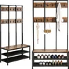 Two entryway furniture pieces, a coat rack with a bench and shoe storage, are displayed side-by-side against a white background. Podgląd zdjęcia produktu