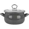 A gray enameled pot with a glass lid and silver handles, shown from the front on a white background. Podgląd zdjęcia produktu