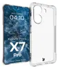 A clear phone case is shown next to a smartphone displaying a wallpaper. Produktbild-Vorschau