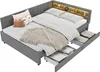 A grey upholstered corner daybed with storage drawers and built-in LED lighting in the headboard. Produktbild-Vorschau