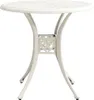 A white round garden table with ornate detailing on the tabletop and legs, shown against a white background. Náhled obrázku produktu