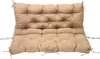 A taupe-colored bench cushion with tufted detailing and ties, shown against a white background. Náhled obrázku produktu