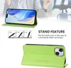 A person's hands are holding a phone in a green case, demonstrating its stand feature. Another view shows the back of the phone case. Produktbild-Vorschau
