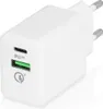 A white dual USB wall charger with USB-C and USB-A ports. Produktbild-Vorschau