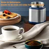 A coffee grinder is shown next to a cup of coffee and waffles, with promotional text overlaid. Produktbild-Vorschau