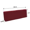A dark red cushion with dimensions indicated by measurement lines and text. Voir les images du produit
