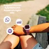A person wearing a smartwatch, with app icons overlaid on the image. Produktbild-Vorschau