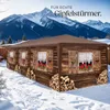 A wooden chalet-style gazebo set up in a snowy environment with mountains in the background. Náhled obrázku produktu