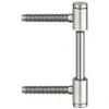 A metal hinge with threaded screws on a white background. Produktbild-Vorschau