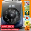 A close-up of a blue blender with a digital display and various program icons. Several small images of food and drinks are arranged to the right of the blender. Anteprima dell’immagine prodotto