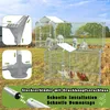 An outdoor scene with two chicken coops, one larger and one smaller, with chickens and alpacas inside. There are also close-up insets showing assembly components and text overlays. Voir les images du produit
