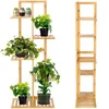 A wooden plant stand with multiple shelves holding various potted plants. Náhľad obrázku produktu