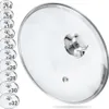 A clear glass pot lid with a silver handle and a list of sizes on the left side. Náhled obrázku produktu