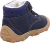 A single blue boot with a brown sole and white stitching, shown from a side-rear angle. Anteprima dell’immagine prodotto