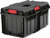 A black plastic tool box with red latches, shown from a diagonal angle against a white background. Náhled obrázku produktu