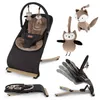 A collage of images showing a baby bouncer and plush toys. Produktbild-Vorschau