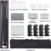 An overhead view of various components and accessories for a pop-up garden gazebo, laid out on a white background. Produktbild-Vorschau