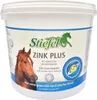A white plastic tub of Stiefel Zink Plus powder for horses, featuring an image of a horse's head and a green silhouette of a horse. Produktbild-Vorschau