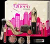 A collection of makeup and accessories arranged in front of a box designed as an advent calendar with a city skyline. Produktbild-Vorschau