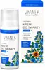 A product shot of a face cream bottle and its packaging, featuring floral and berry illustrations. Produktbild-Vorschau