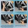 A collage of four images showing the steps to use a portable air pump. Produktbild-Vorschau