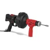 A black and red electric drain cleaner with a coiled metal snake extending from the front. Produktbild-Vorschau