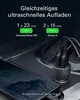A car charger with cables plugged into it, displaying charging times for different phones. Anteprima dell’immagine prodotto