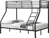 A black metal bunk bed with mattresses and bedding. Produktbild-Vorschau