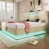 A modern bedroom with a bed featuring LED lighting. Produktbild-Vorschau