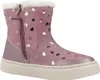 A single pink boot with silver heart patterns and white fur trim is shown against a white background. Produktbild-Vorschau