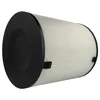 A cylindrical air filter with a black plastic end cap on one side and a pleated white filter material forming the body of the cylinder. Produktbild-Vorschau