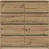 A close-up, front-facing view of a wooden sideboard with multiple drawers. Voir les images du produit