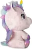 A plush unicorn toy is shown from the side, sitting down. Podgląd zdjęcia produktu