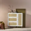 Scarpiera con decoro in legno e canna, 3 ante, Bianco Anteprima dell’immagine prodotto 2