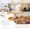 A collage of images showing modern LED ceiling lights in various room settings, including a dining room, bedroom, office, and living room, with a family enjoying their home. Voir les images du produit