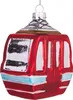 A close-up studio shot of a red glass Christmas ornament shaped like a ski gondola. Voir les images du produit