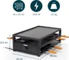 A Princess Raclette grill with its dimensions and specifications displayed. Produktbild-Vorschau
