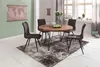 A dining room scene with a round wooden table and four chairs, a rug, and a world map on the wall. Produktbild-Vorschau