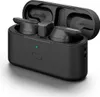 A pair of black true wireless earbuds in their charging case. Produktbild-Vorschau