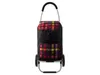 A shopping trolley with a black body and a colorful checkered pattern on the flap and pocket. Produktbild-Vorschau