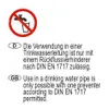 A warning symbol and text in German and English regarding the use of a product in a drinking water pipe. Produktbild-Vorschau