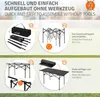 An instructional diagram showing how to assemble a Hauki camping table, with four steps illustrated. Produktbild-Vorschau