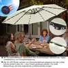 People enjoying a meal under a patio umbrella at night, with the umbrella's LED lights illuminated. Produktbild-Vorschau