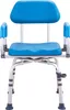 A front view of a blue and silver shower chair with armrests against a white background. Anteprima dell’immagine prodotto