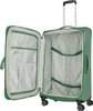 An open green suitcase with a white interior, showing the storage compartments and straps. Produktbild-Vorschau