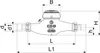 A technical drawing of a water meter with dimensions indicated. Produktbild-Vorschau