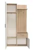 A white and wood-tone wardrobe set with doors open, showing shelves and coat hooks. Voir les images du produit
